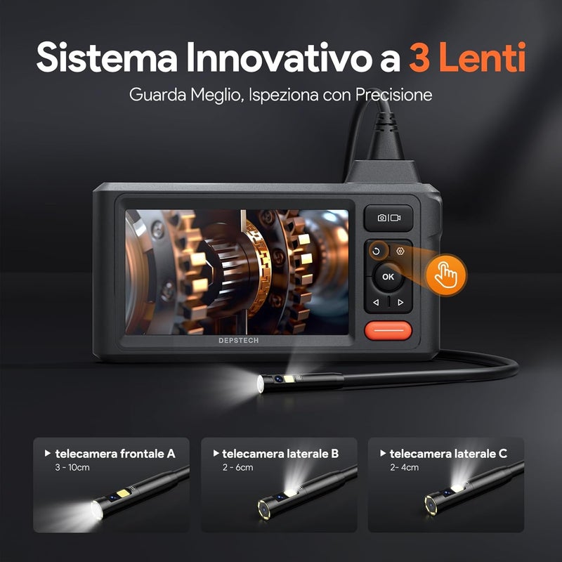 DEPSTECH 50FT Triple Lens Sewer Camera, Borescope with 5" IPS Screen, 1080P Endoscope with Light, Flexible Snake Inspection for Wall, Plumbing, Automotive Engine Inspect - Image 3